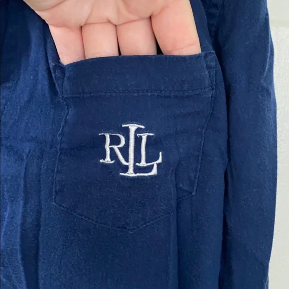 Lauren Ralph Lauren navy/white piping long sleeve notch collar button up pj set - Picture 5 of 10